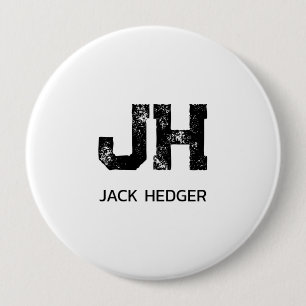 BADGE ROND 10 CM MINIMALISTE NOIR MONOGRAMME À DEUX LETTRES NOM BLA