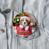 Badge Rond 10 Cm Modèle de Noël de chiot Beagle, (En situation)