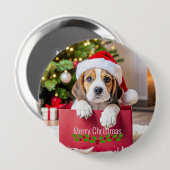 Badge Rond 10 Cm Modèle de Noël de chiot Beagle, (Devant & derrière)