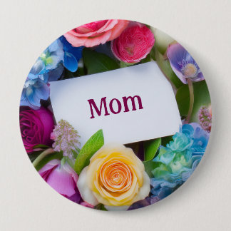 Badge Rond 10 Cm MOM ou nom personnalisé entouré de fleurs