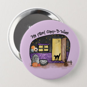 Badge Rond 10 Cm Mon premier camp-O-Ween Halloween Camping