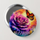Badge Rond 10 Cm Monarch Butterfly on Rose at Sunset Personalized (Devant & derrière)