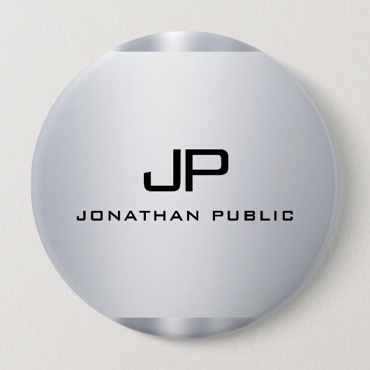 Badge Rond 10 Cm Monogramme Faux Argent Métallo Look Modèle tendanc (Devant)