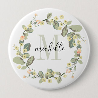 Badge Rond 10 Cm Monogramme floral personnalisable Fleurs de chair