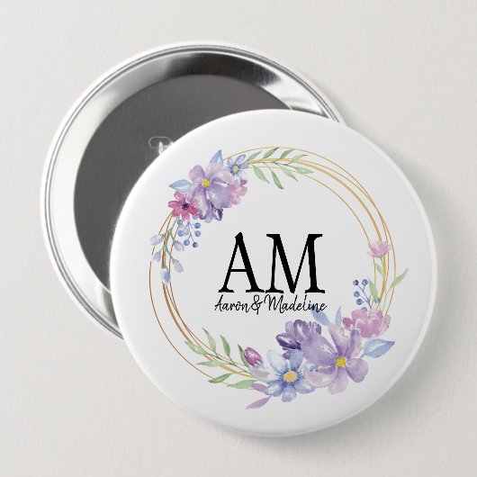 Badge Rond 10 Cm Monogramme floral personnalisé Bouquet Lilac (Devant & derrière)