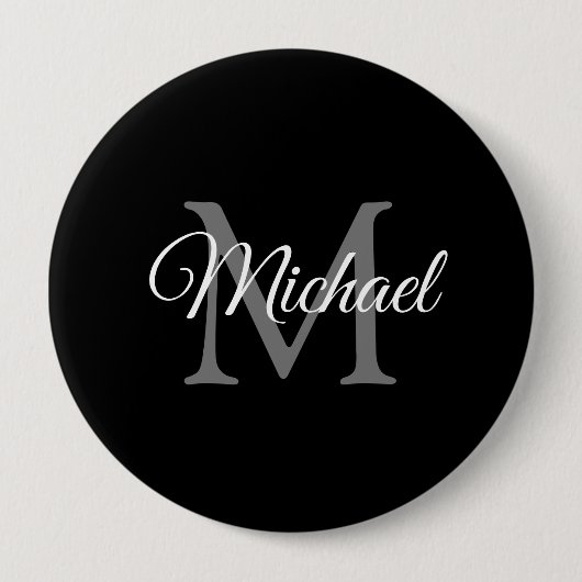 Badge Rond 10 Cm Monogramme Lettre initiale Nom Modèle noir Énorme (Devant)
