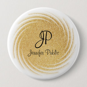 Badge Rond 10 Cm Monogramme Modèle Elégant Faux Gold Parties scinti