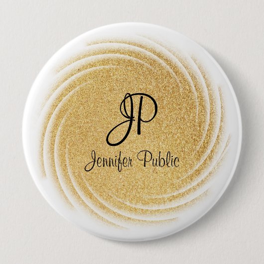 Badge Rond 10 Cm Monogramme Modèle Elégant Faux Gold Parties scinti (Devant)