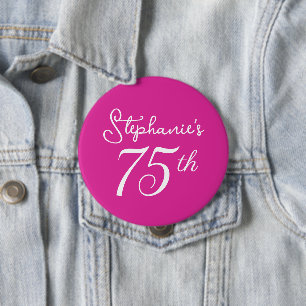 Badge Rond 10 Cm Monogramme rose 75e fête d'anniversaire