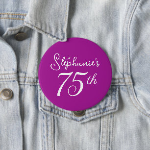 Badge Rond 10 Cm Monogramme rose foncé 75e fête d'anniversaire