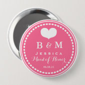 Badge Rond 10 Cm Monogramme rose - Maid of Honor - Bouton Mariage (Devant & derrière)