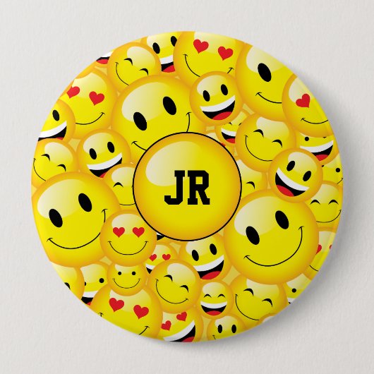 Badge Rond 10 Cm Monogramme Yellow Emoji Motif de symbole d'art (Devant)