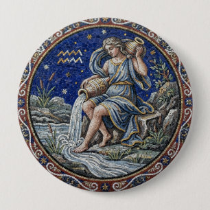 Badge Rond 10 Cm Mosaïque de style antique Zodiaque Verseau