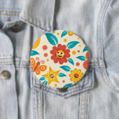Badge Rond 10 Cm Motif de fleurs de sourire heureux (En situation)