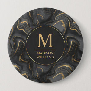 Badge Rond 10 Cm Motif marbre personnalisé gris noir et or pailleté