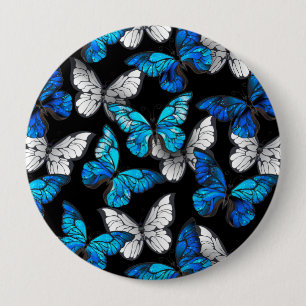 Badge Rond 10 Cm Motif sans couleur foncée avec papillons bleus Mor