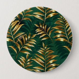 Badge Rond 10 Cm Motif sans couture avec des fougères dorées