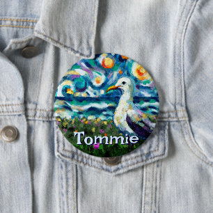 Badge Rond 10 Cm Mouette Style Van Gogh Plage Personnalisée