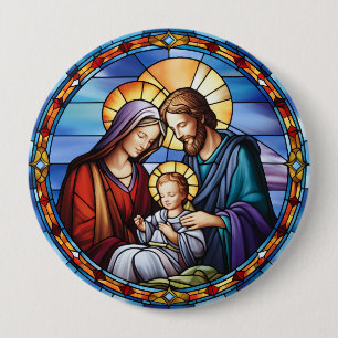 Badge Rond 10 Cm Nativité en verre tendu Noël