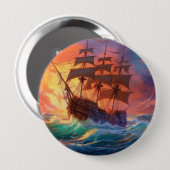 Badge Rond 10 Cm Navire À Voile Sur Une Mer Tempérée (Devant & derrière)