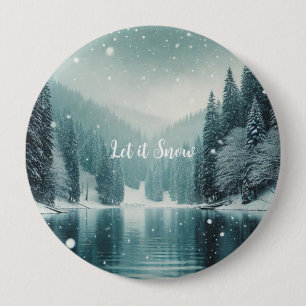 Badge Rond 10 Cm Neige en hiver, lac de montagne