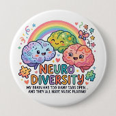 Badge Rond 10 Cm Neuro Diversity Funny Pin button (Devant)