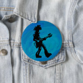Badge Rond 10 Cm New York Boogie Nights Guitare Bleu (En situation)