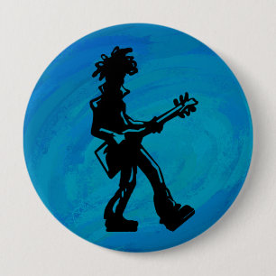 Badge Rond 10 Cm New York Boogie Nights Guitare Bleu
