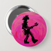 Badge Rond 10 Cm New York Boogie Nights Guitare Hot Pink (Devant & derrière)