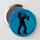 Badge Rond 10 Cm New York Boogie Nuits Saxophone Bleu (Devant & derrière)