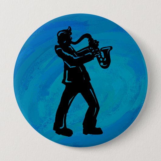 Badge Rond 10 Cm New York Boogie Nuits Saxophone Bleu (Devant)