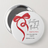 Badge Rond 10 Cm Noeud Papillon Rouge Coquette Demoiselle d'Honneur (Devant & derrière)