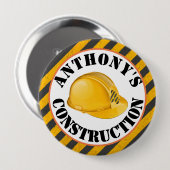 Badge Rond 10 Cm Noir & Jaune Construction Casquette dur 4e anniver (Devant & derrière)