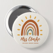 Badge Rond 10 Cm Nom de l'enseignant personnalisé Grade Boho Rainbo (Devant & derrière)