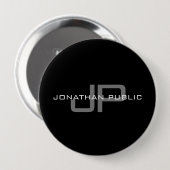 Badge Rond 10 Cm Nom du monogramme Lettre initiale Modèle noir énor (Devant & derrière)