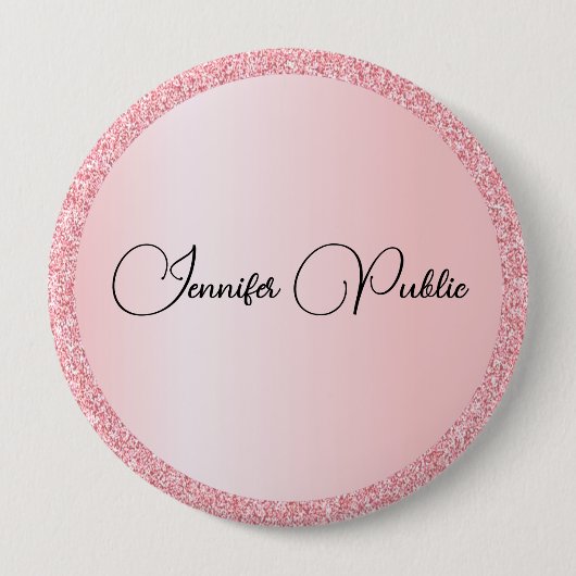 Badge Rond 10 Cm Nom du monogramme Modèle Rose Parties scintillant  (Devant)
