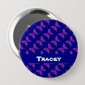 Badge Rond 10 Cm Nom personnalisé papillons motif bleu (Devant & derrière)