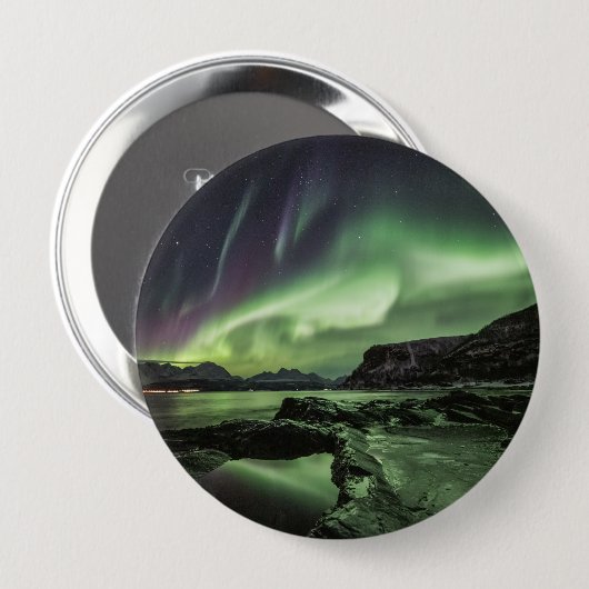Badge Rond 10 Cm Northern Lights Norvège (Devant & derrière)