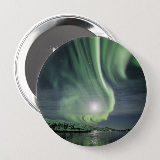 Badge Rond 10 Cm Northern Lights Norvège (Devant & derrière)