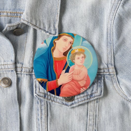 Badge Rond 10 Cm Notre-Dame de Perpétuel aide catholique (En situation)