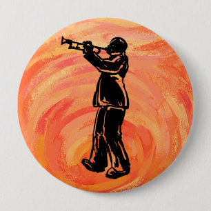 Badge Rond 10 Cm Nuits de Boogie de New York Trompette Orange