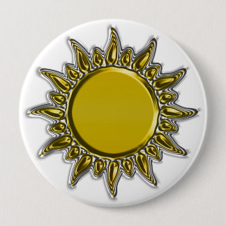 Badge Rond 10 Cm Or métallique de relief Sun rayonnant