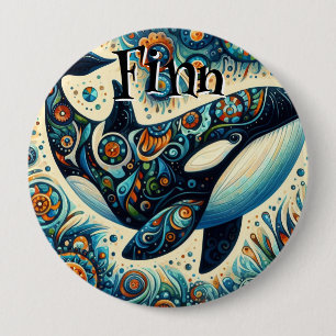 Badge Rond 10 Cm Orca Killer Whale Whimsical Nautique Personnalisé
