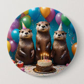 Badge Rond 10 Cm Otter Triplets Anniversaire, (Devant)