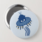 Badge Rond 10 Cm OVNI octopique bleu Kawaii (Devant & derrière)