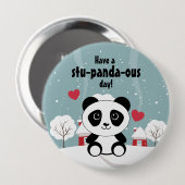 Badge Rond 10 Cm Panda Bébé Cute En Hiver Gris Neige (Devant & derrière)