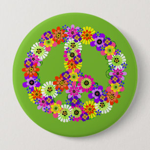 Badge Rond 10 Cm Panneau de paix Floral sur Lime Green