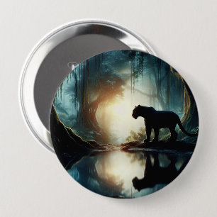 Badge Rond 10 Cm Panthère noire reflétée dans la piscine d'eau dans