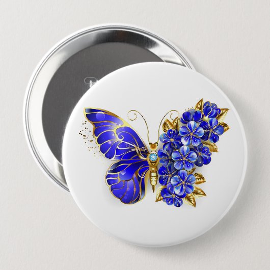 Badge Rond 10 Cm Papillon saphir à fleurs (Devant & derrière)