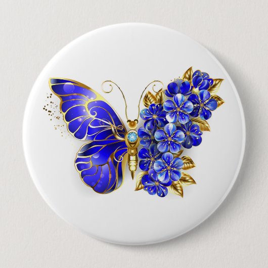 Badge Rond 10 Cm Papillon saphir à fleurs (Devant)